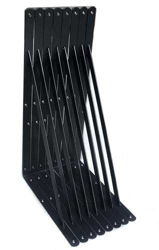 8 Pack L20 x H 12" Black Heavy Duty Shelf Brackets with Screws Metal Shelf Brackets Shelf Support Angle Brackets for Shelves L Brackets Heavy Duty Floating Shelf (8 Pack-Black / 20''x12'')