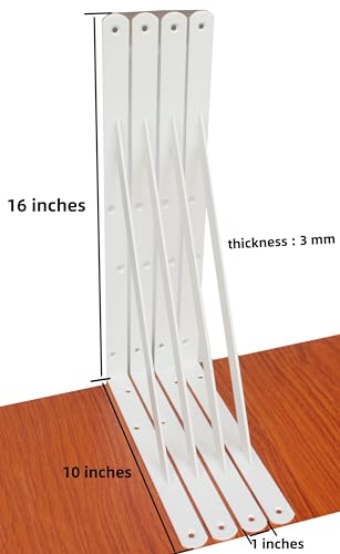 16 Pack L16 x H 10" White Heavy Duty Shelf Brackets with Screws Metal Shelf Brackets Shelf Support Angle Brackets for Shelves L Brackets Heavy Duty Floating Shelf (16 Pack-White / 16''x10'')