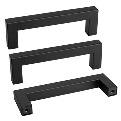 100 Pack 3-3/4 Inch Black Cabinet Handles Kitchen Drawer Pulls (Matte Black / 3-3/4 Inch Hole Centers)