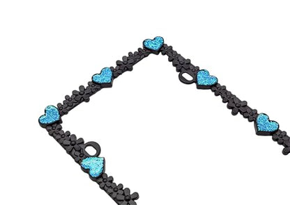 3D Shining Daisy Heart License Plate Frame from Pure Zinc Alloy Metal Perfect Plate Holder (Matt Black with Blue Glitter, Luminously Heart)