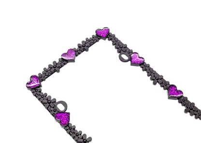 3D Shining Daisy Heart License Plate Frame from Pure Zinc Alloy Metal Perfect Plate Holder (Matt Black with Purple Glitter, Luminously Heart)