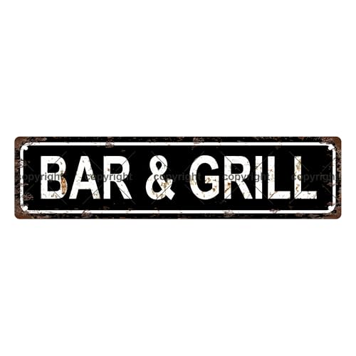 BAR & GRILL SPACE Metal Tin Street Sign Bar Cafe Garage Cave Home Room Wall Bathroom Farmhouse Garden Porch Patio Decor (BAR & GRILL)