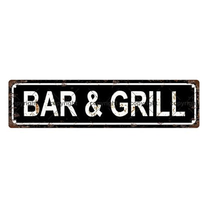 BAR & GRILL SPACE Metal Tin Street Sign Bar Cafe Garage Cave Home Room Wall Bathroom Farmhouse Garden Porch Patio Decor (BAR & GRILL)