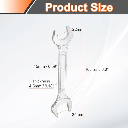 Double Open End Wrench 22mm x 24mm Metric 15 Degree Offset Angle Small Flat Head Wrench Galvanizing Open Ended Spanner for Automotive Repair Furniture Assembly (22mm x 24mm)