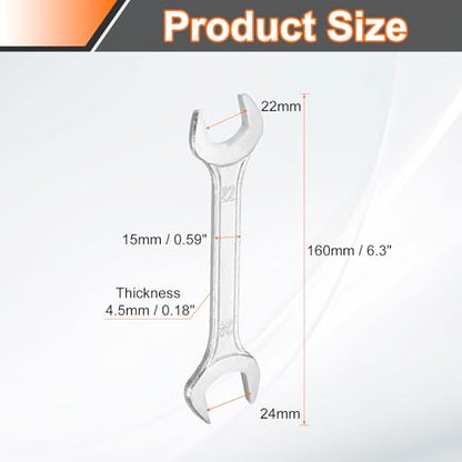 Double Open End Wrench 22mm x 24mm Metric 15 Degree Offset Angle Small Flat Head Wrench Galvanizing Open Ended Spanner for Automotive Repair Furniture Assembly (22mm x 24mm)