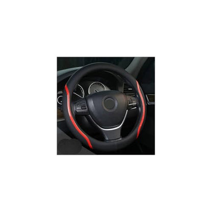 Steering Wheel Cover Black and Red Leather Universal 14.5 (Medium / Red)