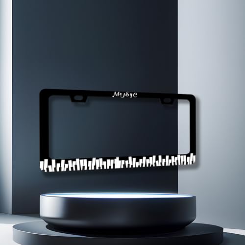 Music Notes License Plate Frame Stainless Steel Funny Piano License Holder (Piano Music Funny Printed)
