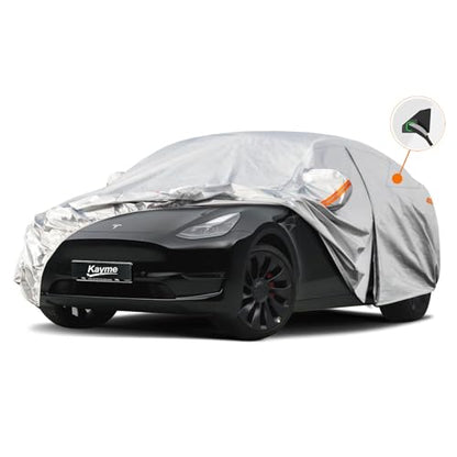 6 Layers Waterproof Car Cover for Tesla Model Y (LM-Silver / 85. Custom Fit Tesla Model Y)