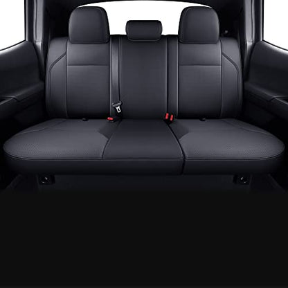 Tacoma Custom Fit Seat Covers for 2024 2025 Tacoma Crew Cab with Faux Leather ((2024-2026 Crew) Full Set / Black)
