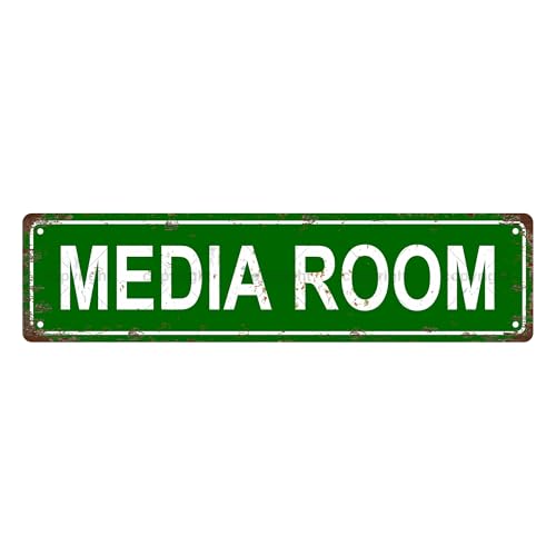 MEDIA ROOM SPACE Metal Tin Street Sign Bar Cafe Garage Cave Home Room Wall Bathroom Farmhouse Garden Porch Patio Decor (MEDIA ROOM)