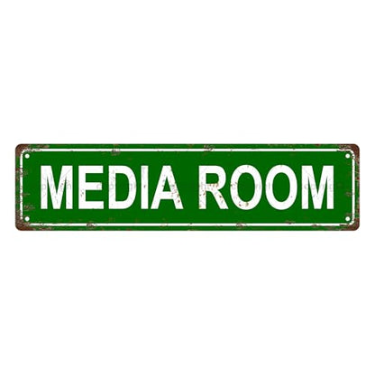 MEDIA ROOM SPACE Metal Tin Street Sign Bar Cafe Garage Cave Home Room Wall Bathroom Farmhouse Garden Porch Patio Decor (MEDIA ROOM)