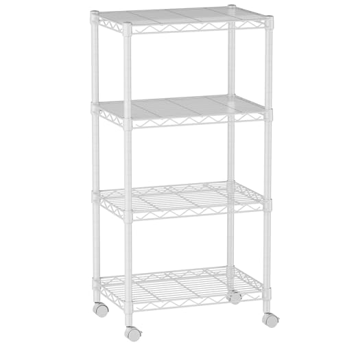 4 Small Wire Shelves Kitchen Pantry Close Home Organizers and Storage Bathroom Shelf Laundry Room Organization Adjustable Book Metal Garage Shelving Unit (White / 4-Tier 11.8"D X 17.3"W X 45.2"H)