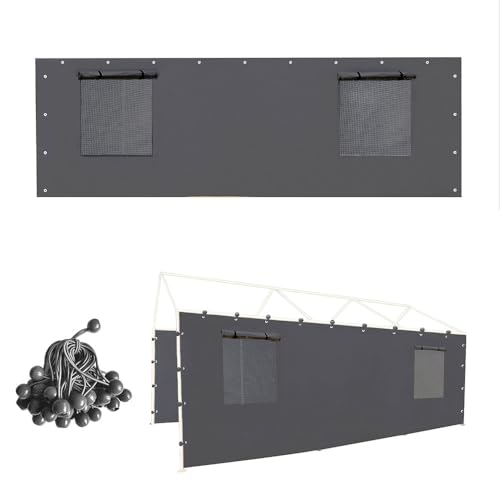 Sidewall Panel with Mesh Windows and Elastic Ball Bungees (Gray / 10'x20' or 12'x20' Sidewall (1-Panel) with Windows)