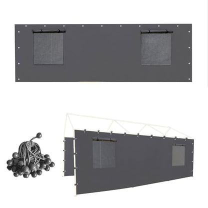 Sidewall Panel with Mesh Windows and Elastic Ball Bungees (Gray / 10'x20' or 12'x20' Sidewall (1-Panel) with Windows)
