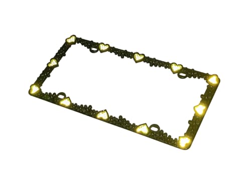 3D Daisy Heart License Plate Frame from Pure Zinc Alloy Metal Perfect Plate Holder (Matt Black with Yellow Reflective Heart)