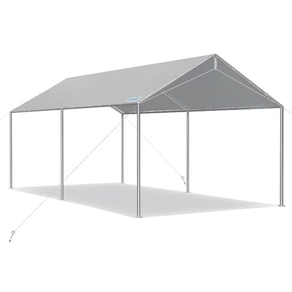 10x15 ft Heavy Duty Car Canopy Galvanized Frame Carport Outdoor Party Tent Boat Shelter with 3 Reinforced Steel Cables (Gray / 10'x15')