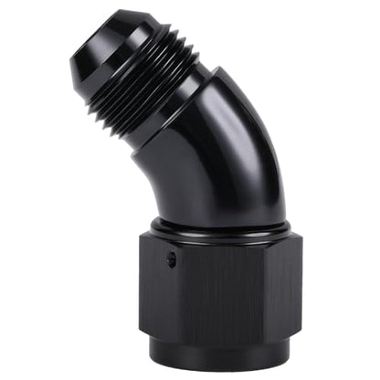 45 Degree 8AN Male to 8AN Female Swivel Full Flow Fitting Adapter Coupler Aluminum Black (8AN / Black - 45 Degree)