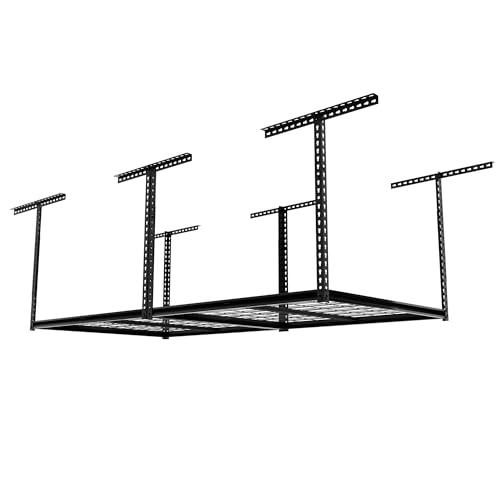 The Atlas 4 x 8 ft Adjustable Height Overhead Garage Storage Rack 900 lbs Heavy Duty Capacity Hammertone Finish (900lbs - Hammertone)