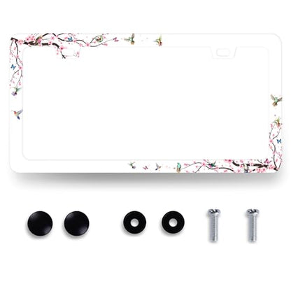 Hummingbird License Plate Frame Cherry Blossom License Plate Holder (Hummingbird Flowers Cherry Blossom Floral)