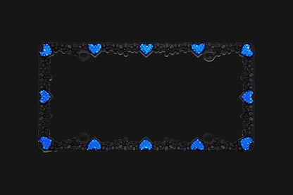 3D Daisy Heart License Plate Frame from Pure Zinc Alloy Metal Perfect Plate Holder (Matt Black with Blue Reflective Heart)