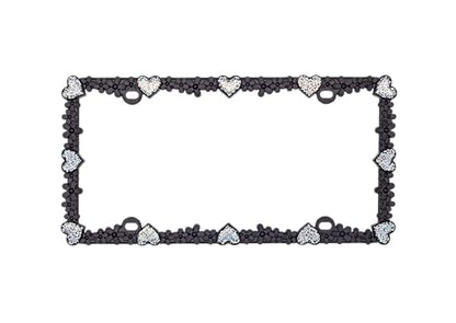 3D Shining Daisy Heart License Plate Frame from Pure Zinc Alloy Metal Perfect Plate Holder (Matt Black with Silver Glitter, Luminously Heart)
