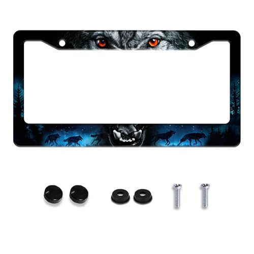 Night Wolf Howling License Plate Frame Stainless Steel 2 (Wolf Howling)