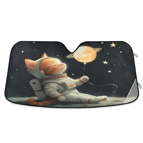 Car Windshield Sun Shade Cat Astronaut Foldable Car Front Windshield Sunshade Blocks UV Rays Sun Visor Sun Heat Protection for Car Truck SUV to Keep Your Vehicle Cool (Small / Cat Astronaut)