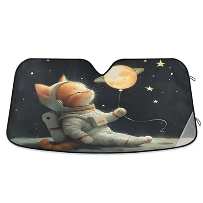 Car Windshield Sun Shade Cat Astronaut Foldable Car Front Windshield Sunshade Blocks UV Rays Sun Visor Sun Heat Protection for Car Truck SUV to Keep Your Vehicle Cool (Small / Cat Astronaut)