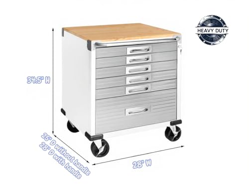 Heavy Duty Rolling Storage Cabinet with Wheels and Drawers (6 Drawer (28" W x 25" D x 34.5" H) / White)