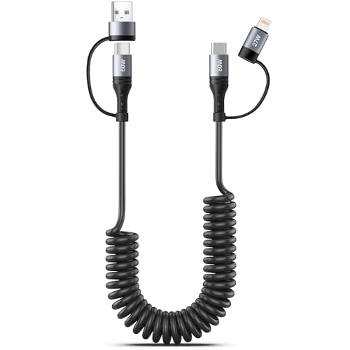 Coiled Lightning Cable 4 in 1 4FT Multi Charging Cable 60W Fast Charging (grey)