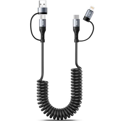 Coiled Lightning Cable 4 in 1 4FT Multi Charging Cable 60W Fast Charging (grey)
