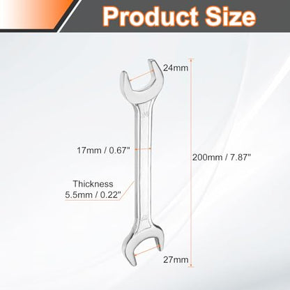Double Open End Wrench 24mm x 27mm Metric 15 Degree Offset Angle Small Flat Head Wrench Galvanizing Open Ended Spanner for Automotive Repair Furniture Assembly (24mm x 27mm)