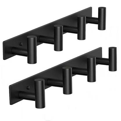 Coat Rack Wall Mounted ("T" Shape 4 Hooks - 2 Pack / Black)