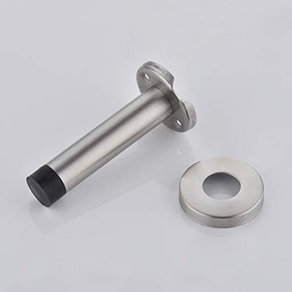 Door Stopper 304 Stainless Steel Thicken 1mm Sound Dampening Door Stop Bumper Wall Protetor 4 Pack (4 Pack / Brushed & Black Tip)
