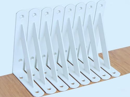 8 Pack L6 x H 4" White Heavy Duty Shelf Brackets with Screws Metal Shelf Brackets Shelf Support Angle Brackets for Shelves L Brackets Heavy Duty Floating Shelf (8 Pack-White / 6''x4'')