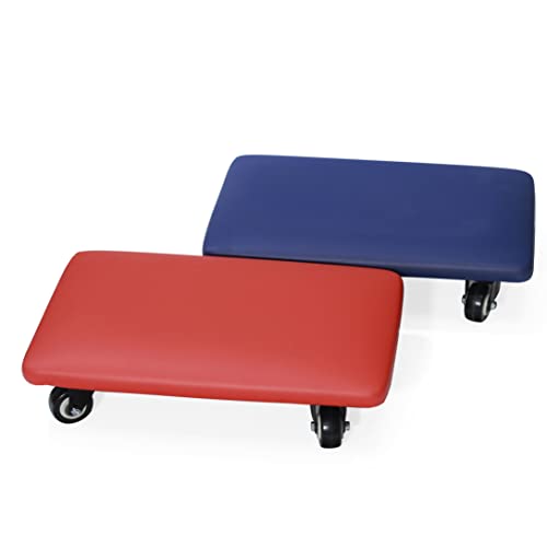 Roller Seat 360 Degree Rotating Low Stool with Wheel Chair PU Leather Universal Swivel Wheels Stool for Home Office Fitness and Garage (Rectangle Blue)