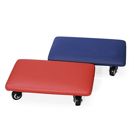 Roller Seat 360 Degree Rotating Low Stool with Wheel Chair PU Leather Universal Swivel Wheels Stool for Home Office Fitness and Garage (Rectangle Red)