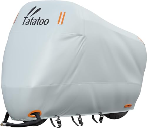 Heavy Duty Motorcycle Cover Waterproof Outdoor Storage Fits Up to 96.5" (Silver / 96.5")