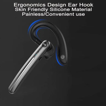 Single Ear Wireless Bluetooth Earphone Noise Cancelling Stereo Dual HD Mic Headphone Earpiece 16Hrs Hands (Black Gray)