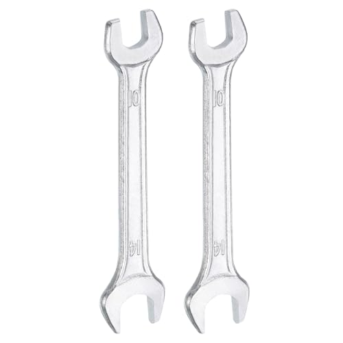 2pcs Double Open End Wrench 10mm x 14mm Metric 15 Degree Offset Angle Small Flat Head Wrench Galvanizing Open Ended Spanner for Automotive Repair Furniture Assembly (10mm x 14mm)