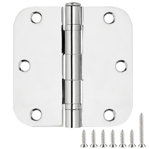 Rounded Door Hinges Polished Chrome 3.5 Inch 5 (Polished Chrome-Rounded / 24 Pack-Ball Bearing-lasting no squeak)