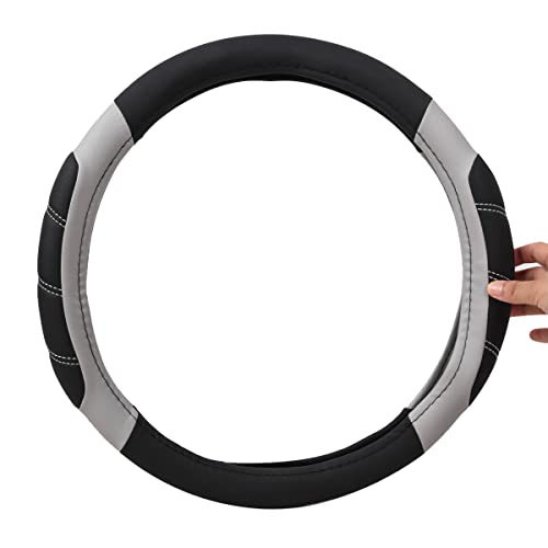 Line Rider Microfiber Leather Sporty Steering Wheel Cover Universal Fits for 95% Truck (Black＆Gray / Standard[14.5"-15"])