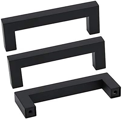 60 Pack 4 Inch Black Kitchen Cabinet Handles Square Drawer Pulls (Matte Black / 4 Inch Hole Centers)