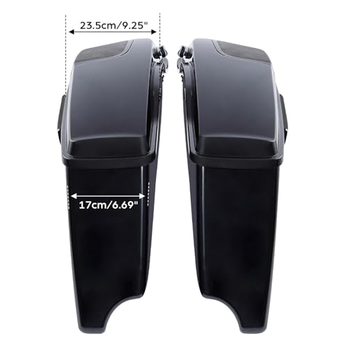 Motorcycle 4" Stretched Saddlebags Fit For Harley Touring 2014 (4" Stretched-Vivid Black W/ Black Latches & 5x7 Lids)