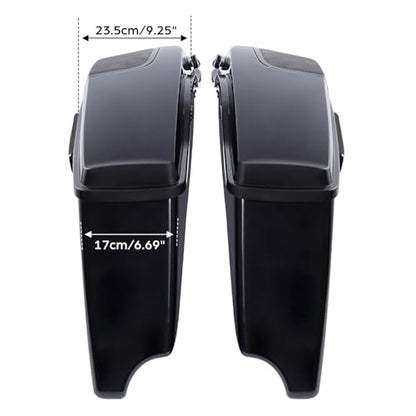 Motorcycle 4" Stretched Saddlebags Fit For Harley Touring 2014 (4" Stretched-Vivid Black W/ Black Latches & 5x7 Lids)