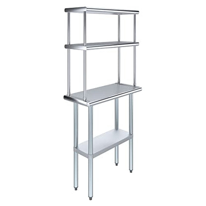 Stainless Steel Work Table Double Tier Overshelf (14" x 30" Work Table + 12" Overshelf)