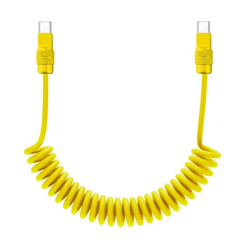 USB C to C 240W Coiled Charging Cable (Yellow+Yellow / Type C-Type C)