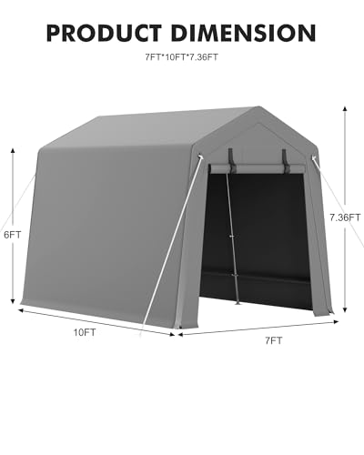 7 x 10 ft Carport Storage Shed (PE Carport / 7x10 FT / Gray)
