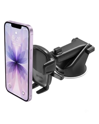 Easy One Touch Signature Dashboard & Windshield Universal Car Mount Phone Holder Desk Stand with Suction Cup Base and Telescopic Arm for iPhone (Signature)