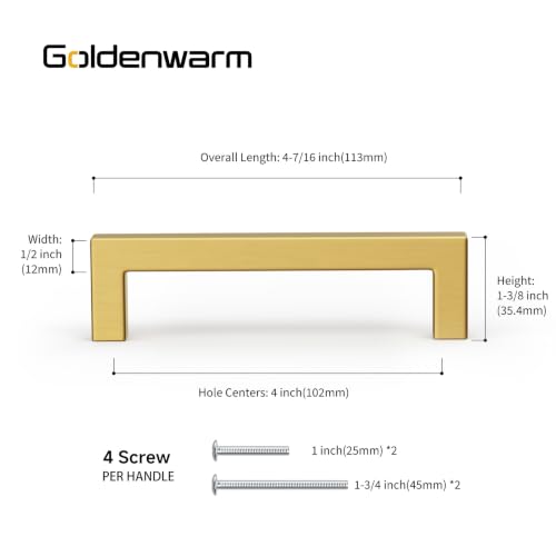 10 Pack 4 Inch Gold Cabinet Handles Brushed Brass Drawer Pulls (Brushed Brass / 4in Hole Centers)